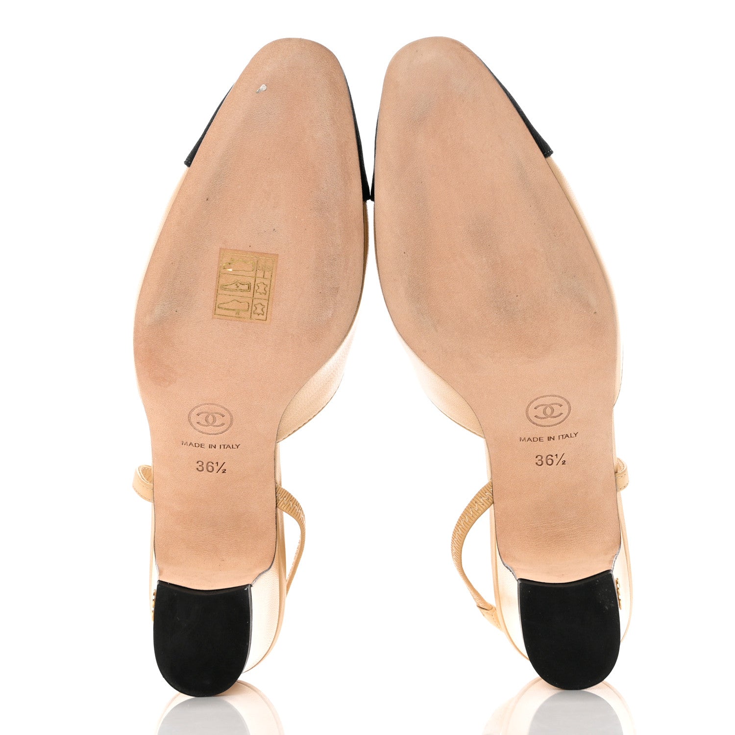 Chanel Goatskin Grosgrain Cap Toe CC Slingback Pumps 36.5 Beige Black 5 of 9
