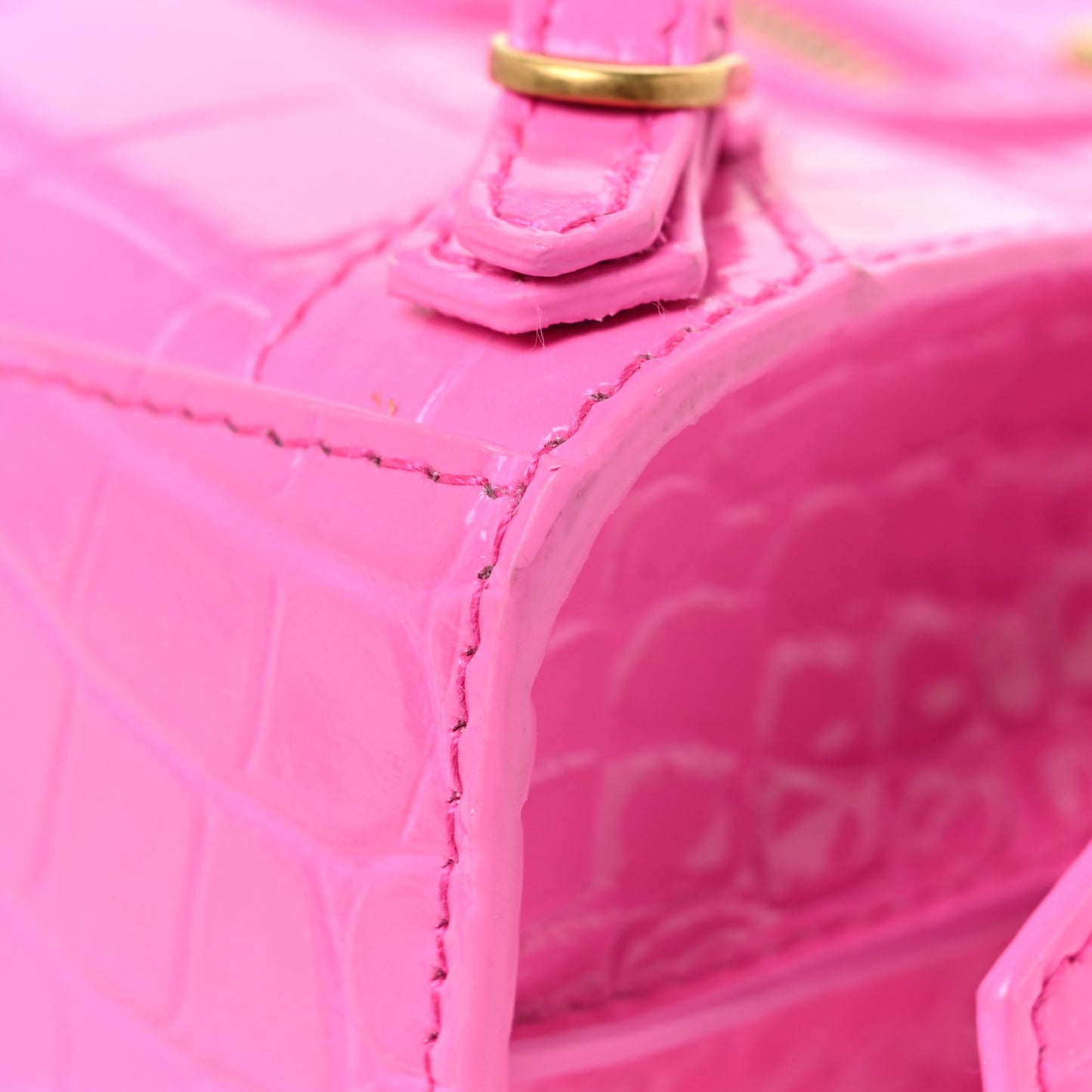 Calfskin Crocodile Embossed Neo Classic Gold Hardware Nano City Crossbody Neon Pink