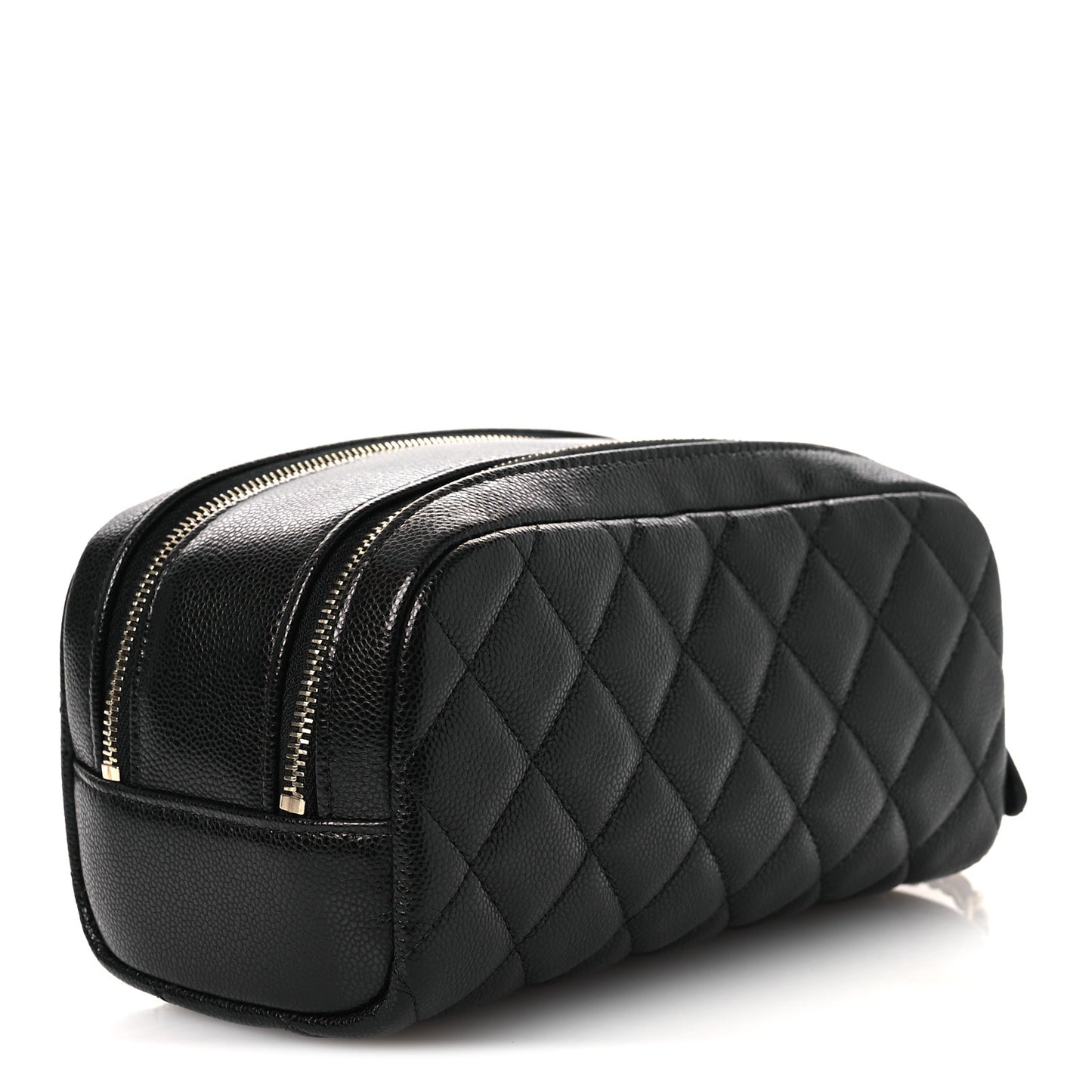 Caviar Quilted Double Zip Pouch Cosmetic Case Black Black