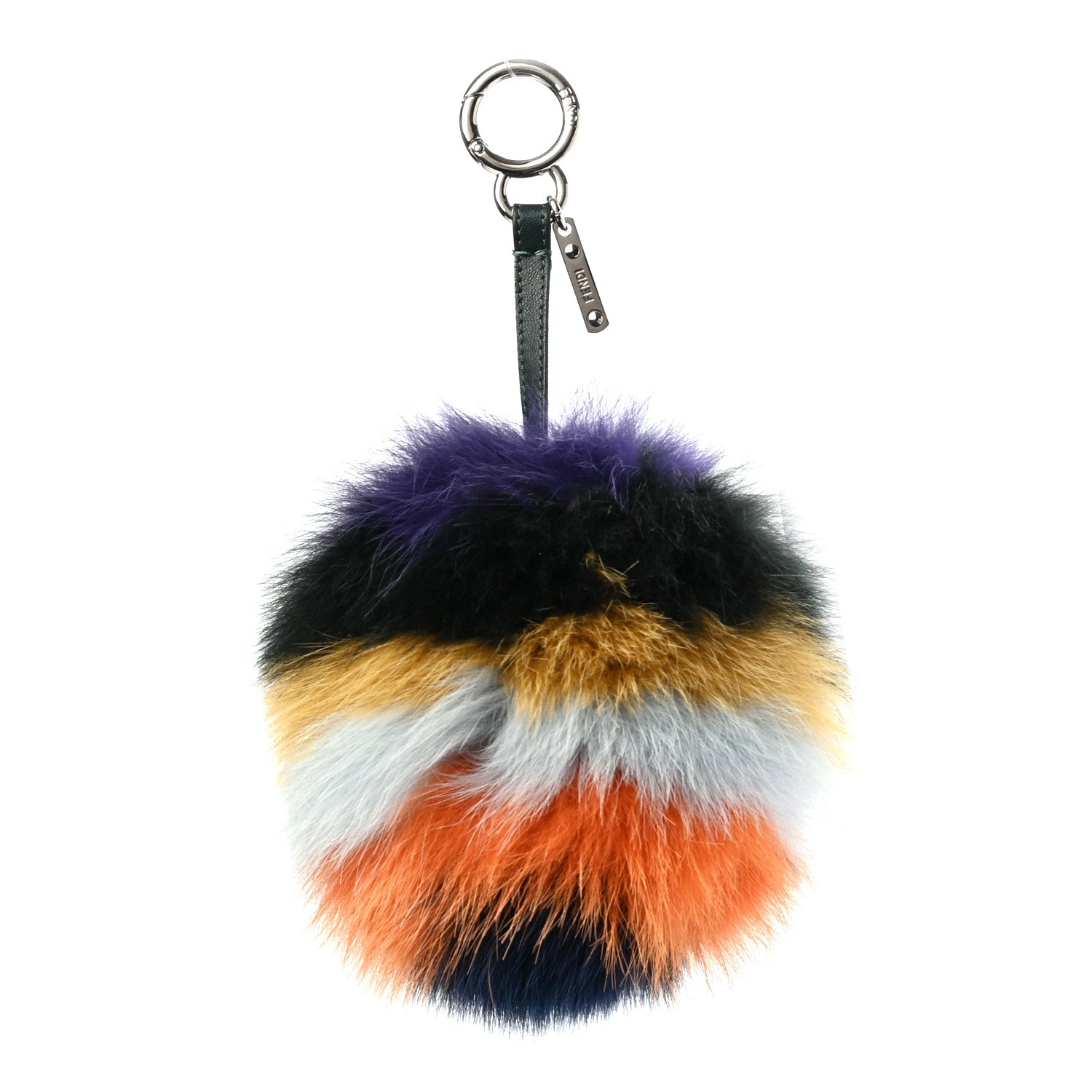 Fendi Fox Fur Shiny Nappa Rainbow Pom Pom Bag Charm Ametista Multicolor Grigio 1 of 4