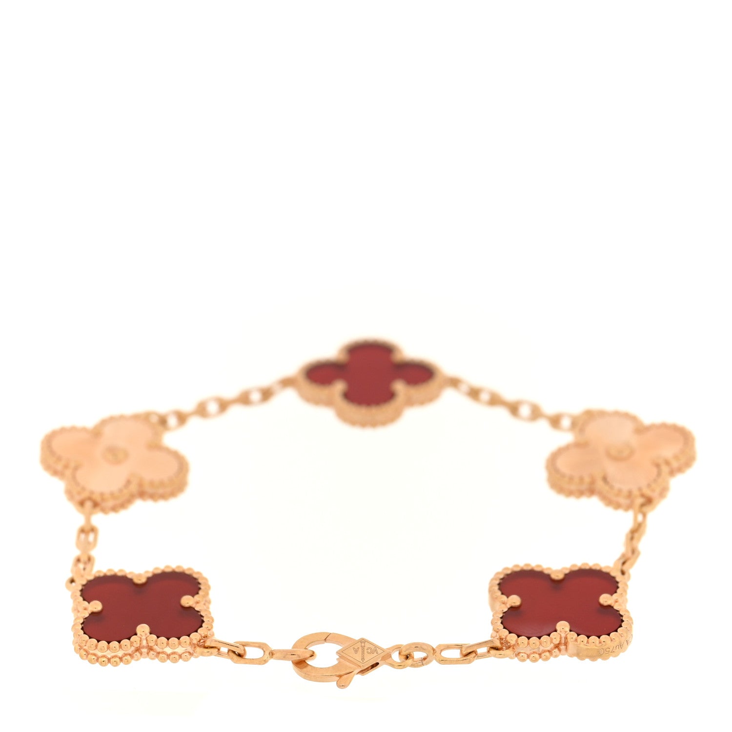 Van Cleef & Arpels 18K Rose Gold Carnelian 5 Motifs Guilloche Vintage Alhambra Bracelet 2 of 4