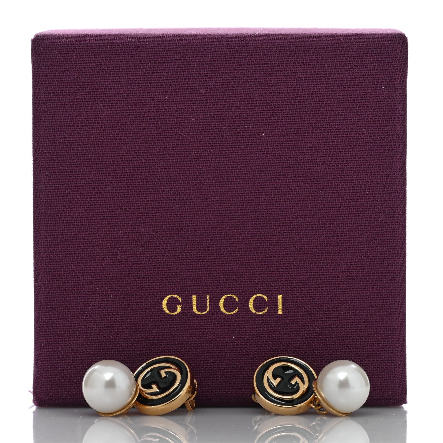 Gucci Metal Enamel Pearl GG Interlocking Earring Black White 5 of 5