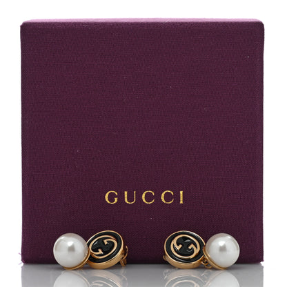 Gucci Metal Enamel Pearl GG Interlocking Earring Black White 5 of 5