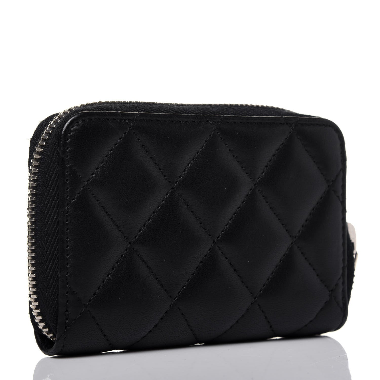 Chanel Lambskin Quilted Zip Coin Purse Black 3 of 12