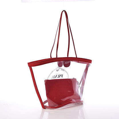 Prada Plexiglass Calfskin Small Shopper Tote Rosso 4 of 10