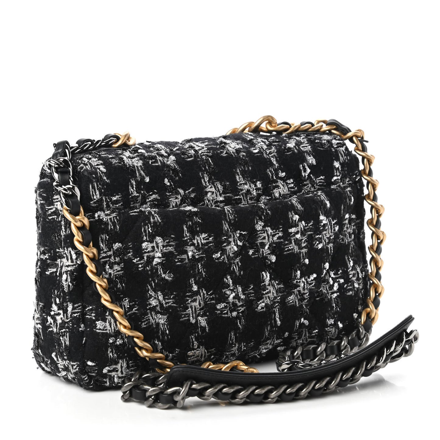 Tweed Quilted Medium Chanel 19 Flap Black Silver Ecru