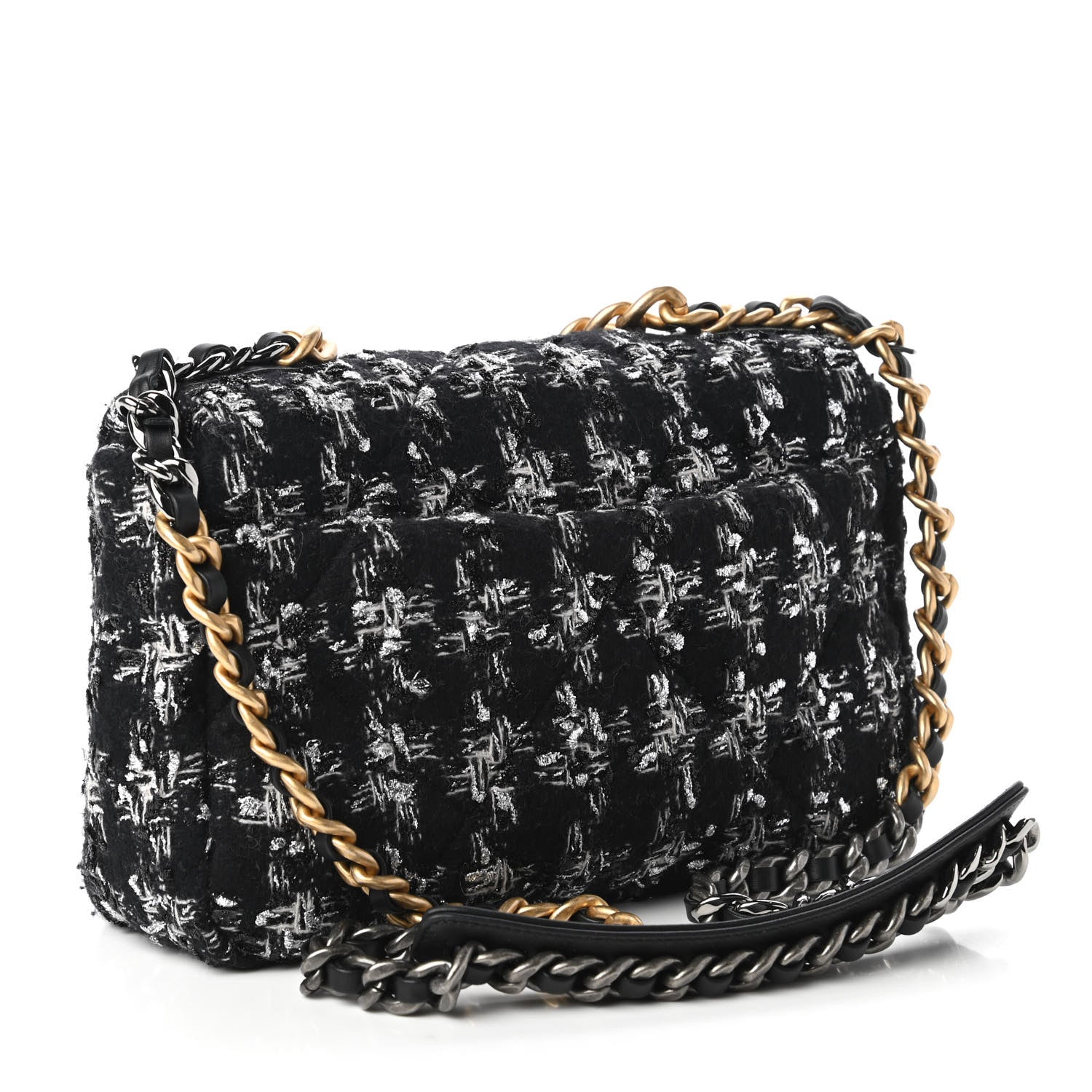 Chanel Tweed Quilted Medium Chanel 19 Flap Black Silver Ecru 3 of 10