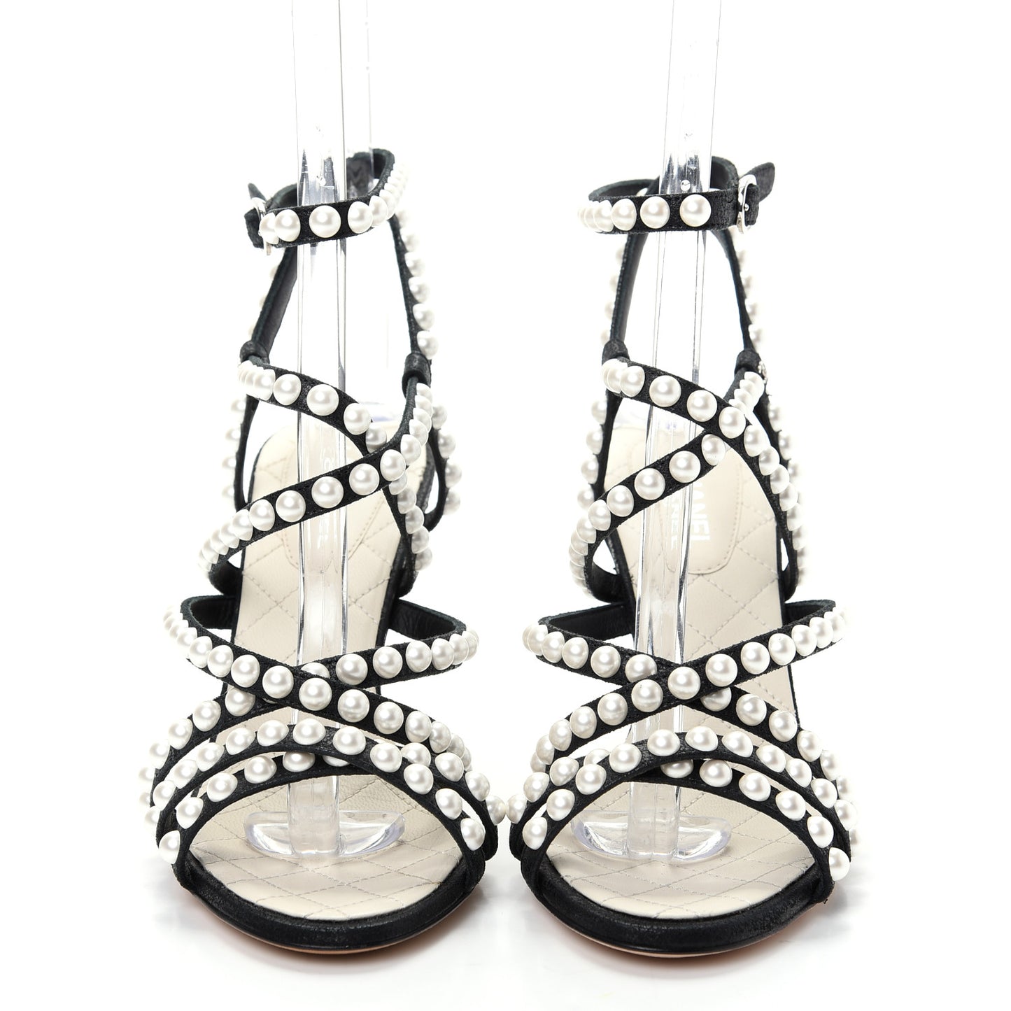 Crackled Lambskin Pearl Sandals 36.5 Black
