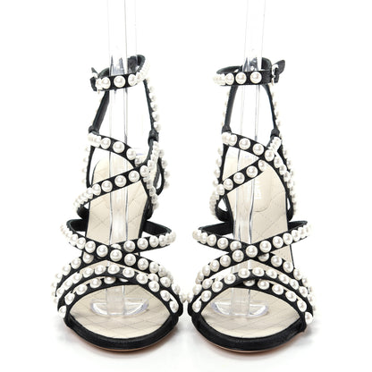 Chanel Crackled Lambskin Pearl Sandals 36.5 Black 2 of 10