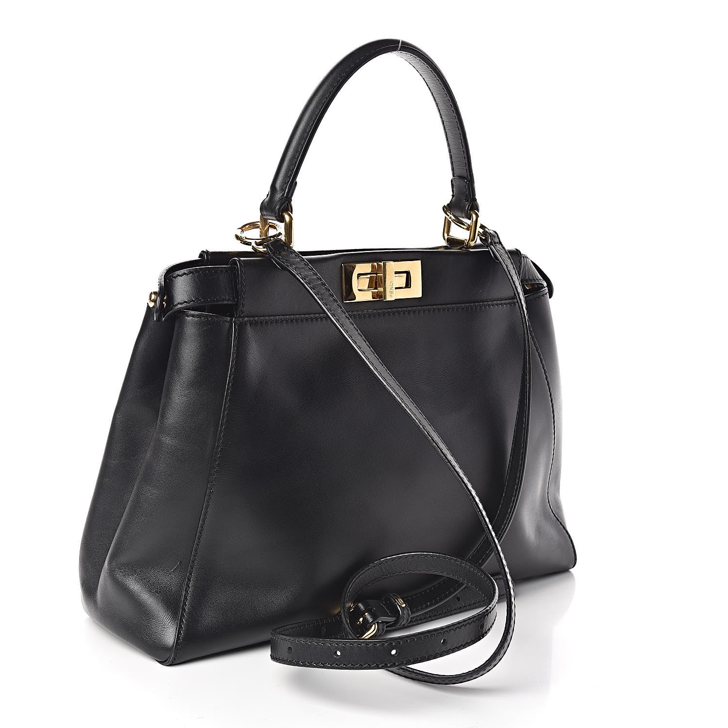 Fendi Vitello Morgan Shiny Nappa Medium Peekaboo Iconic Satchel Black 3 of 19