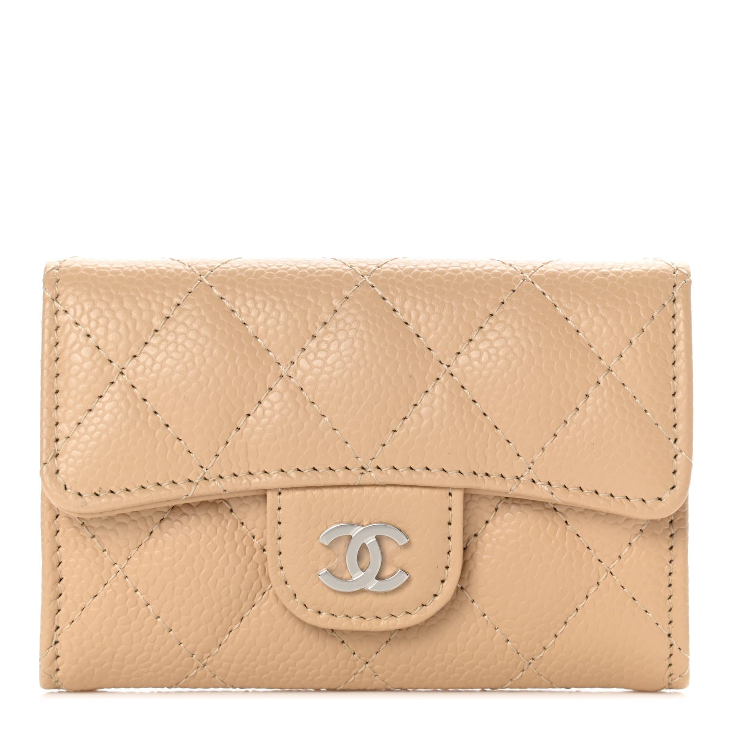 Chanel Caviar Quilted Flap Card Holder Wallet Beige 1 of 8