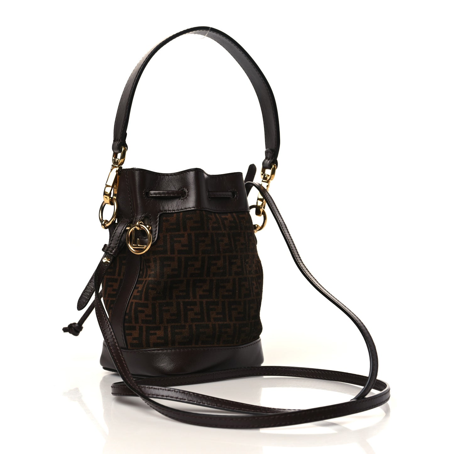 Suede Vitello King F is Fendi Micro FF Mini Mon Tresor Bucket Bag Sigaro Marrone Ebano