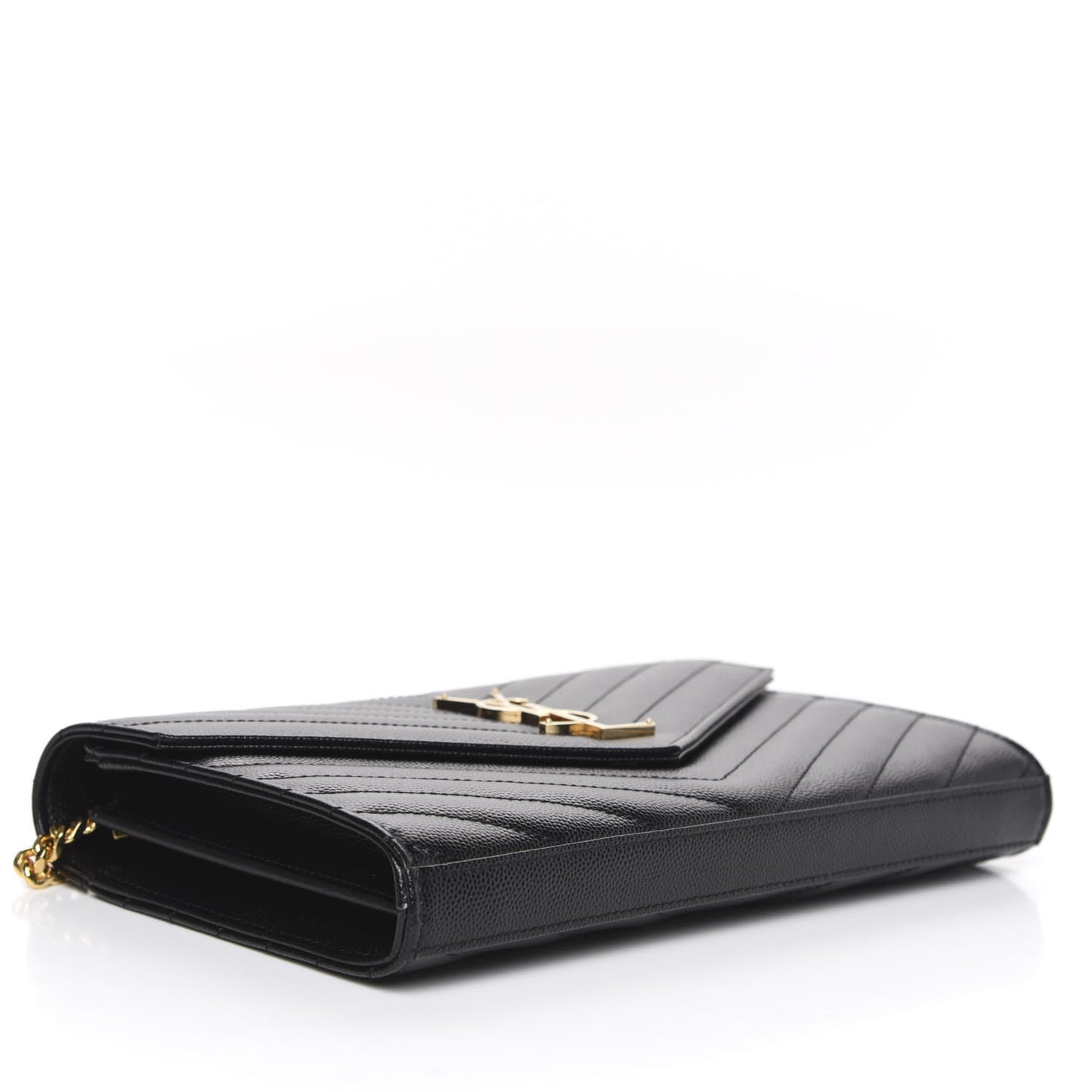 Grain De Poudre Matelasse Chevron Monogram Chain Wallet Black
