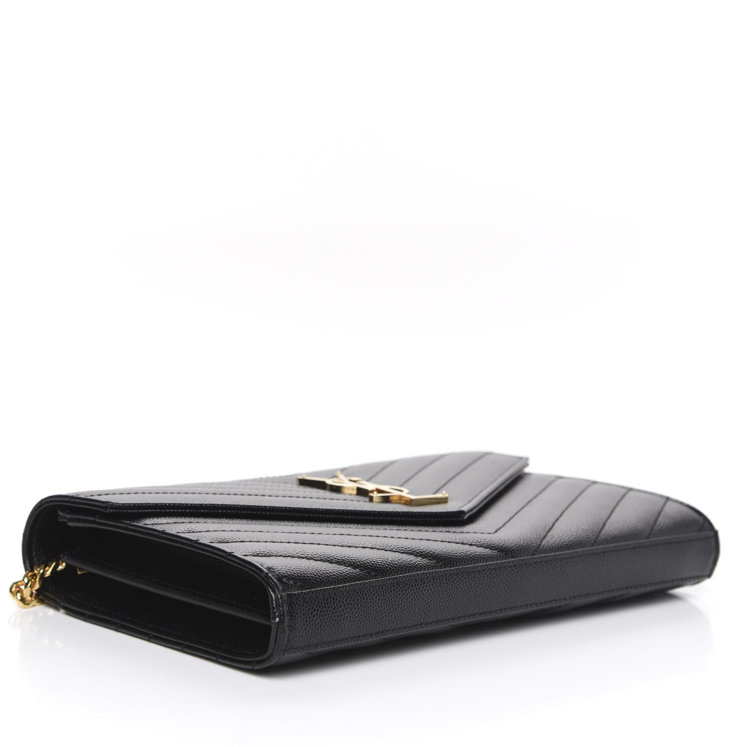 Saint Laurent Grain De Poudre Matelasse Chevron Monogram Chain Wallet Black 4 of 9