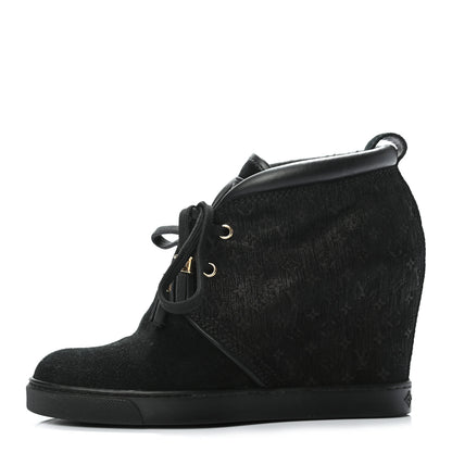 Louis Vuitton Monogram Suede Wedge Ankle Boots 37 Black 1 of 6