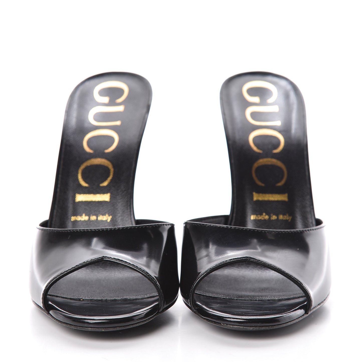 Polished Calfskin Scarlet Mid Heel Slide Sandals 38 Black