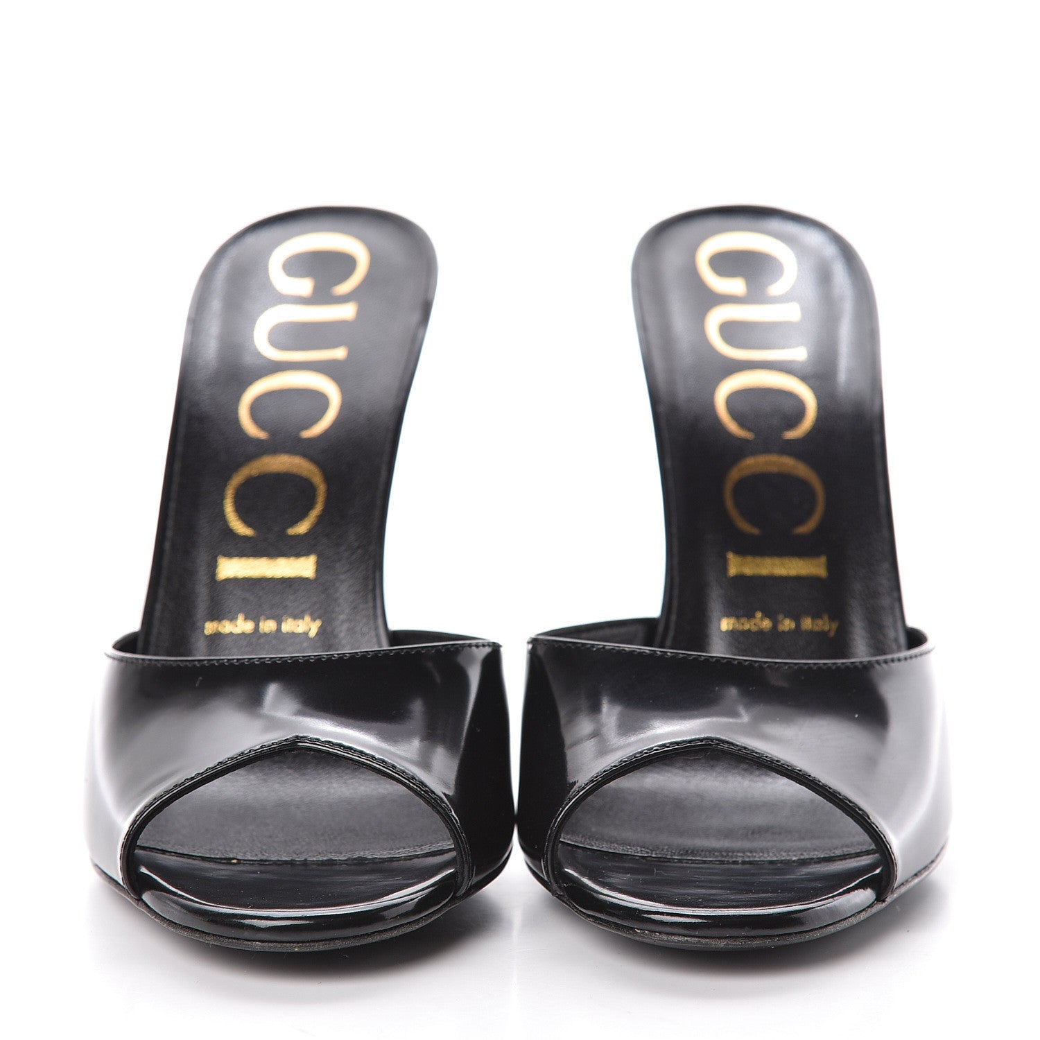Gucci Polished Calfskin Scarlet Mid Heel Slide Sandals 38 Black 2 of 12