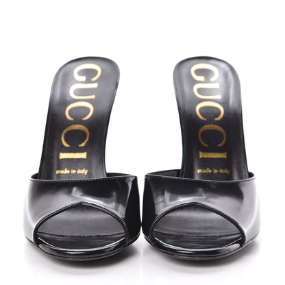 Gucci Polished Calfskin Scarlet Mid Heel Slide Sandals 38 Black 2 of 12