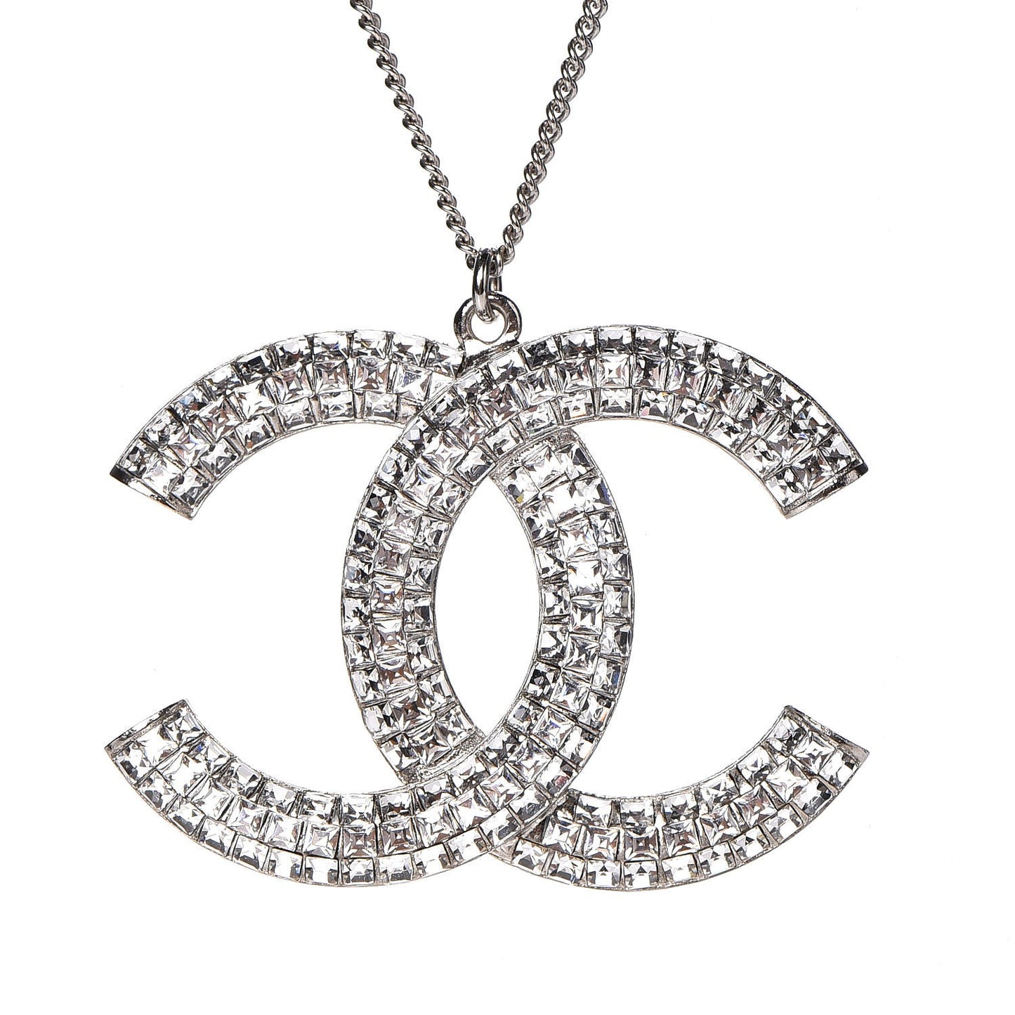 Baguette Crystal CC Necklace Silver