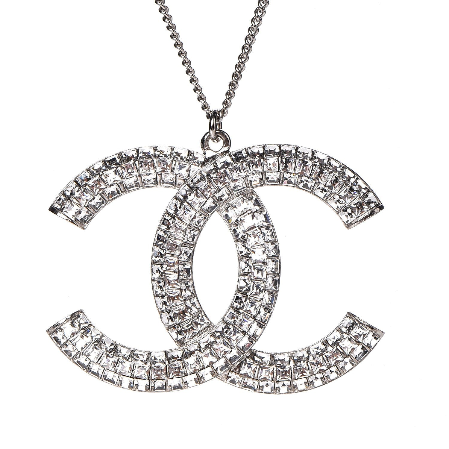 Chanel Baguette Crystal CC Necklace Silver 4 of 6