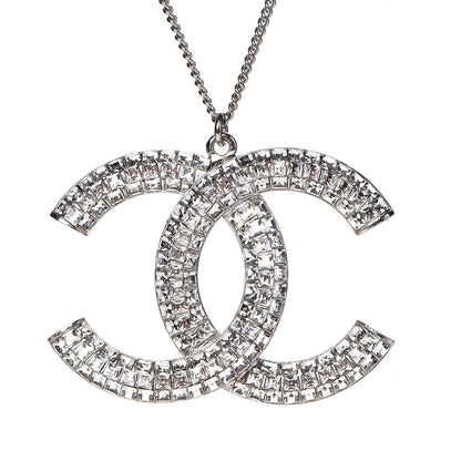 Chanel Baguette Crystal CC Necklace Silver 4 of 6