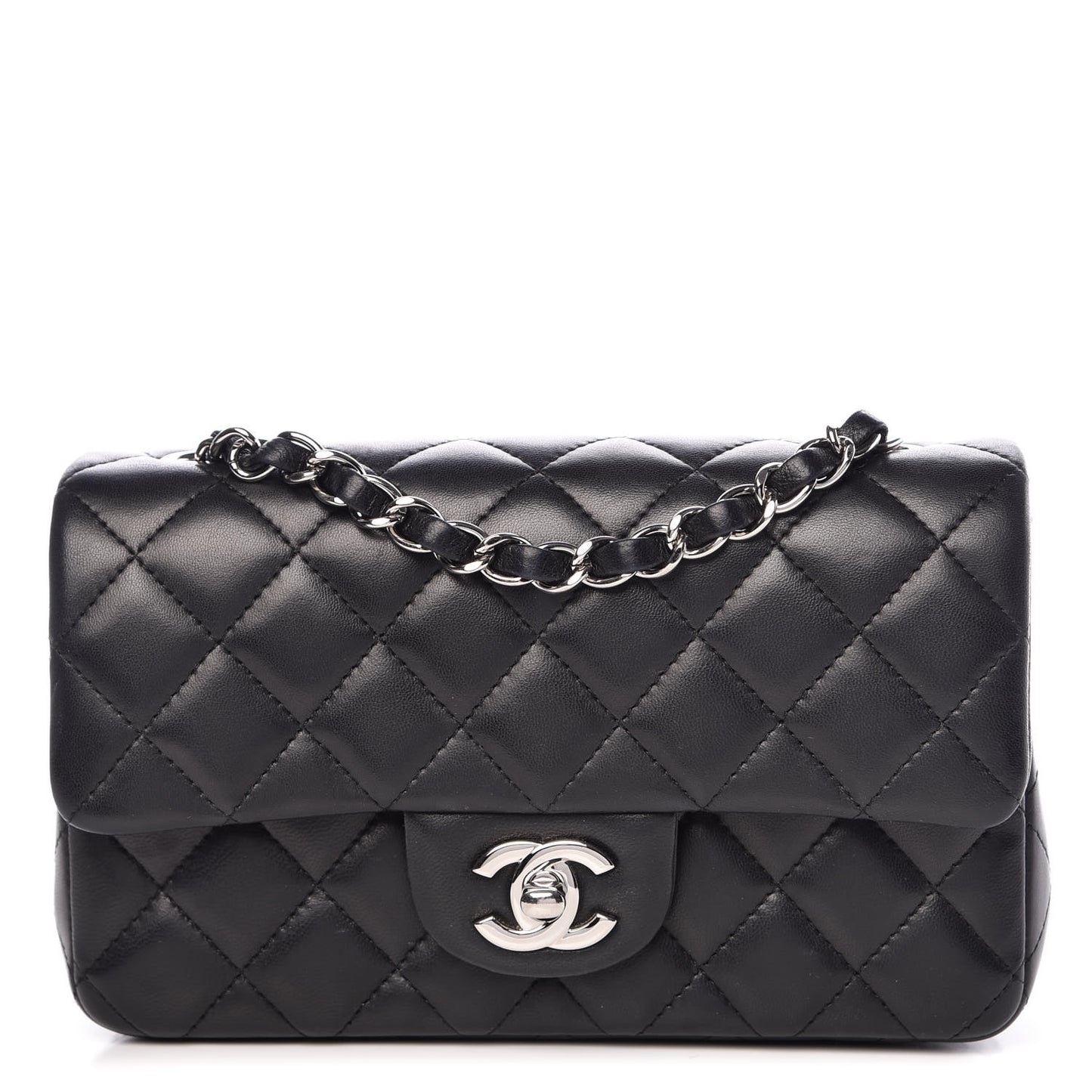 Lambskin Quilted Mini Rectangular Flap Black
