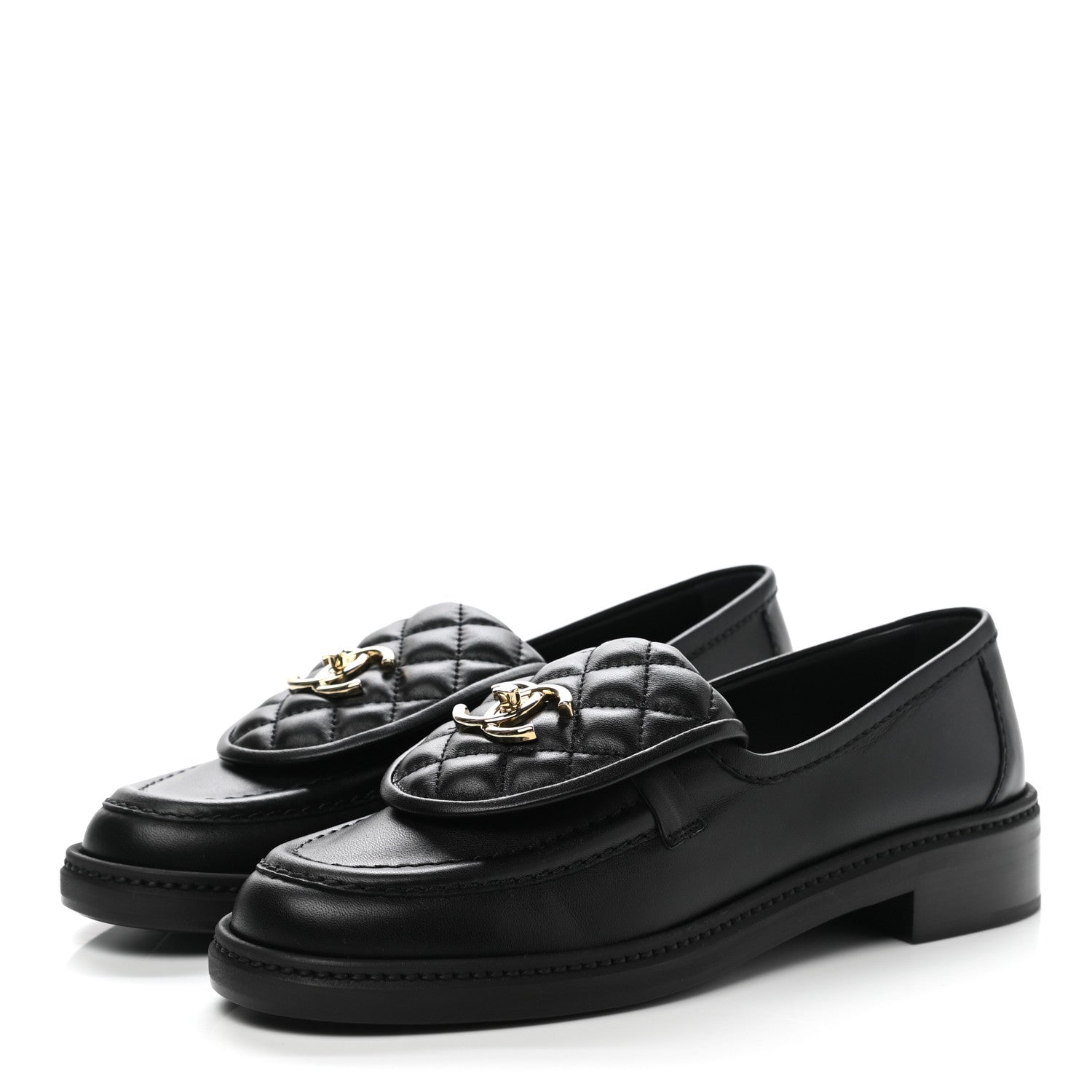 Chanel Lambskin Quilted CC Turnlock Loafers 38 Black 3 of 8