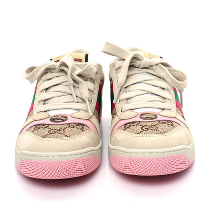 Gucci Calfskin GG Supreme Crystals Web Screener Sneakers 38 Beige Ebony Wild Rose 2 of 8