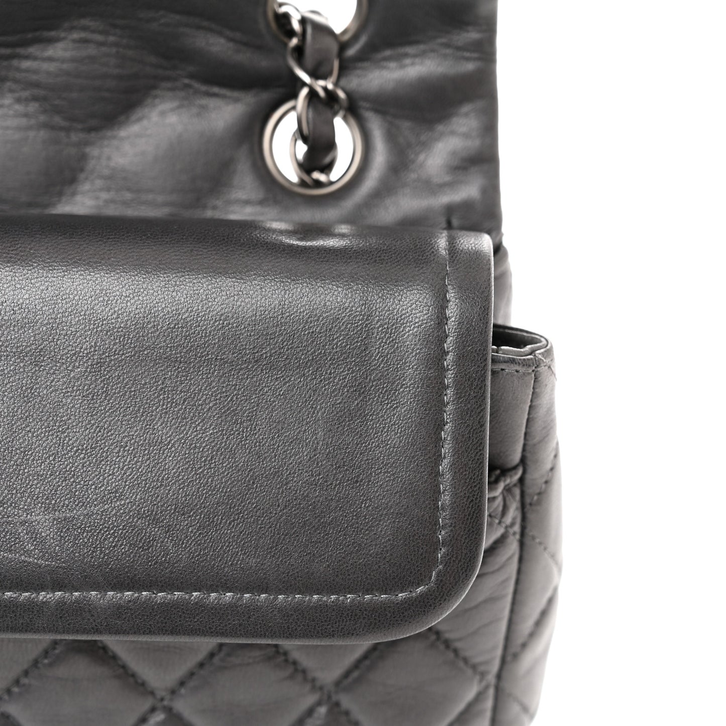 Lambskin Quilted Medium Double Flap Dark Grey