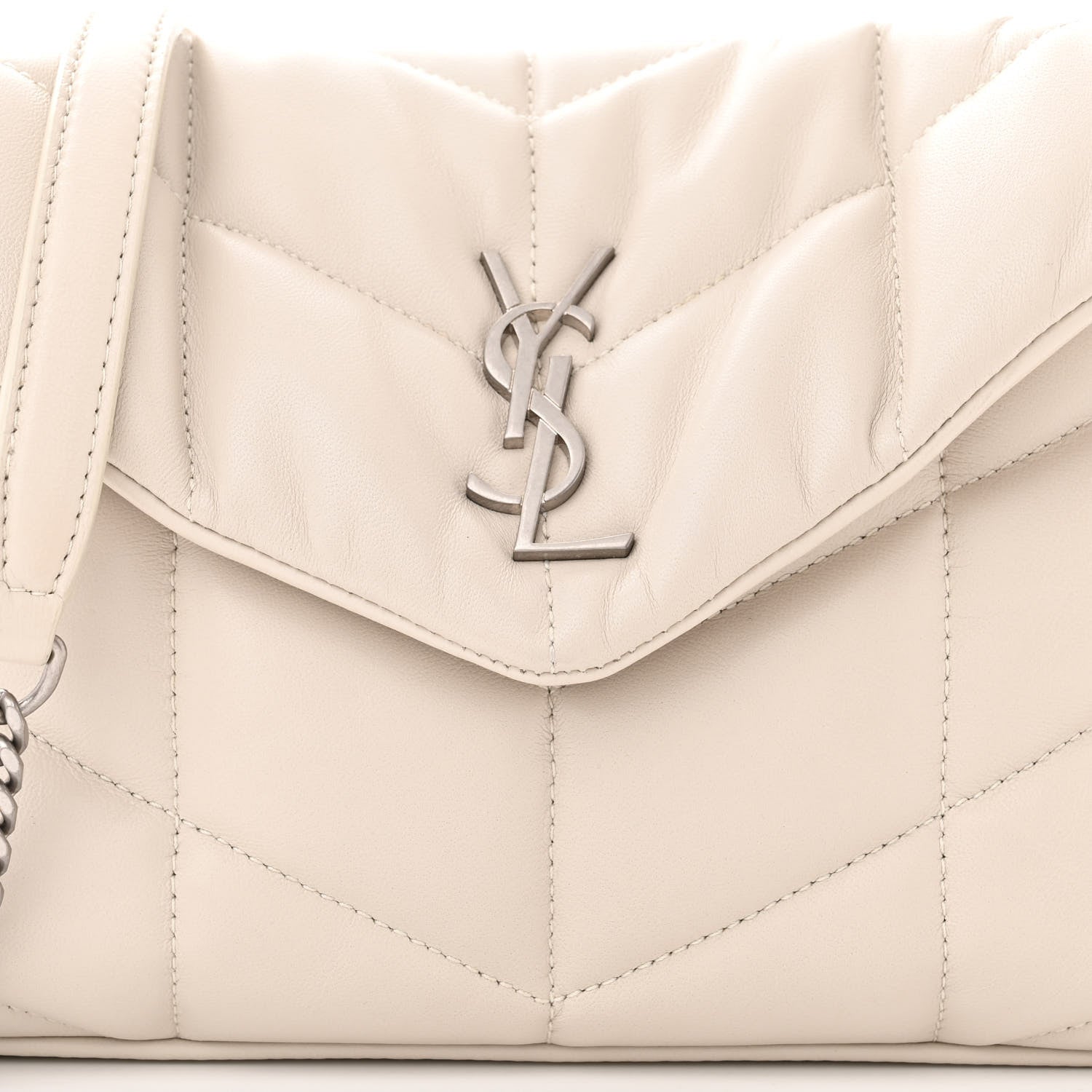 Saint Laurent SAINT LAURENT Lambskin Quilted Toy Loulou Puffer Monogram Chain Satchel Crema Soft 8 of 12