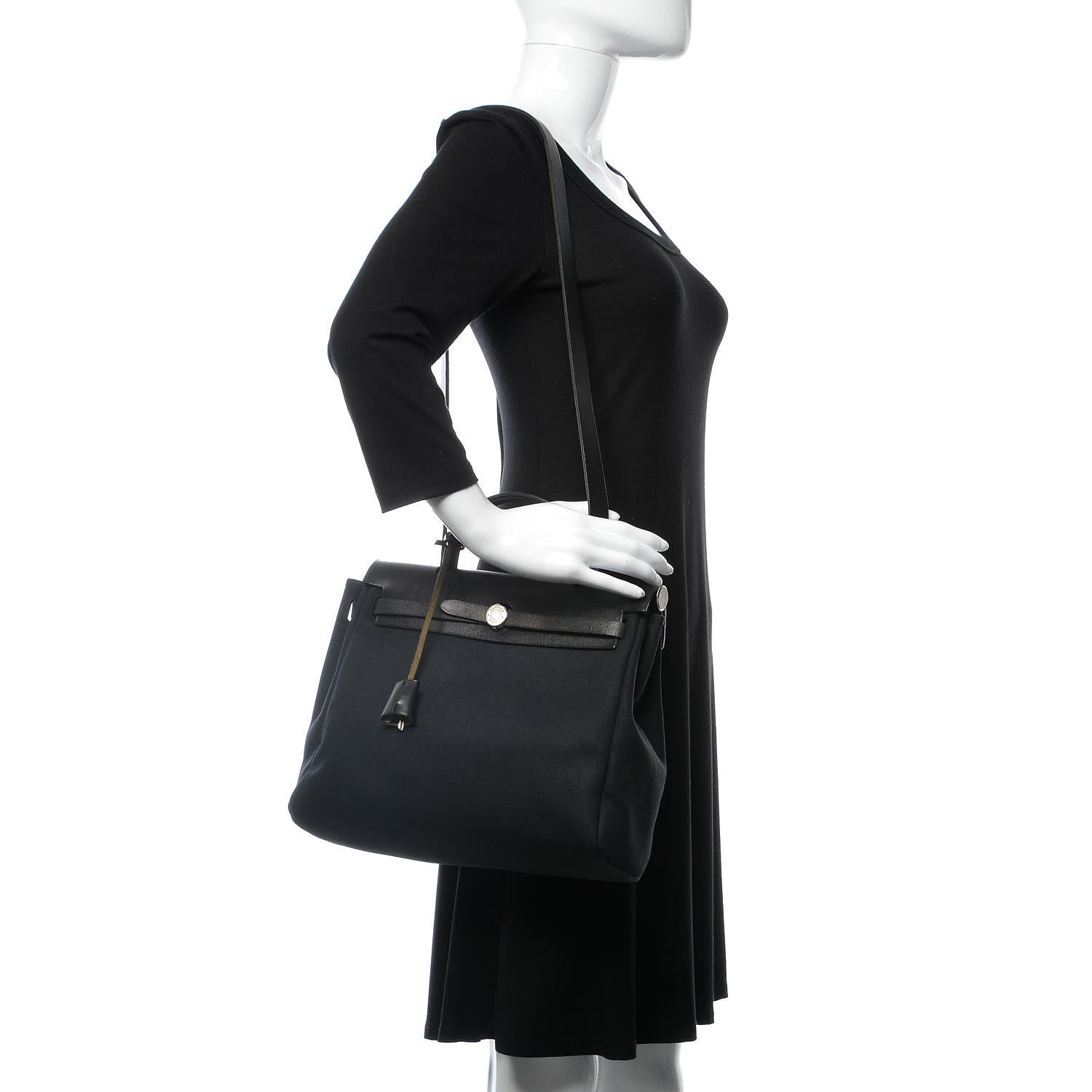 Hermes Toile Vache Calfskin Herbag 30 PM Black 2 of 11