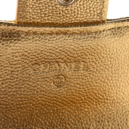 Chanel Metallic Caviar Quilted Flap Card Holder Wallet Gold 6 of 9