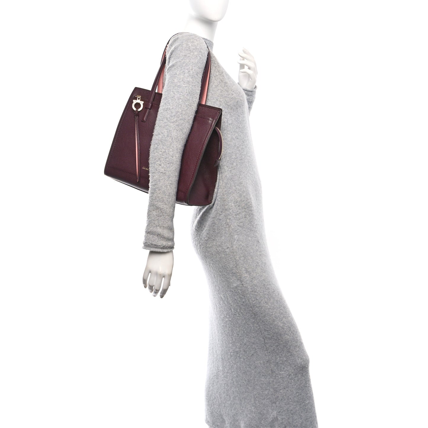 Hammered Calfskin Double Handle Medium Amy Tote Burgundy