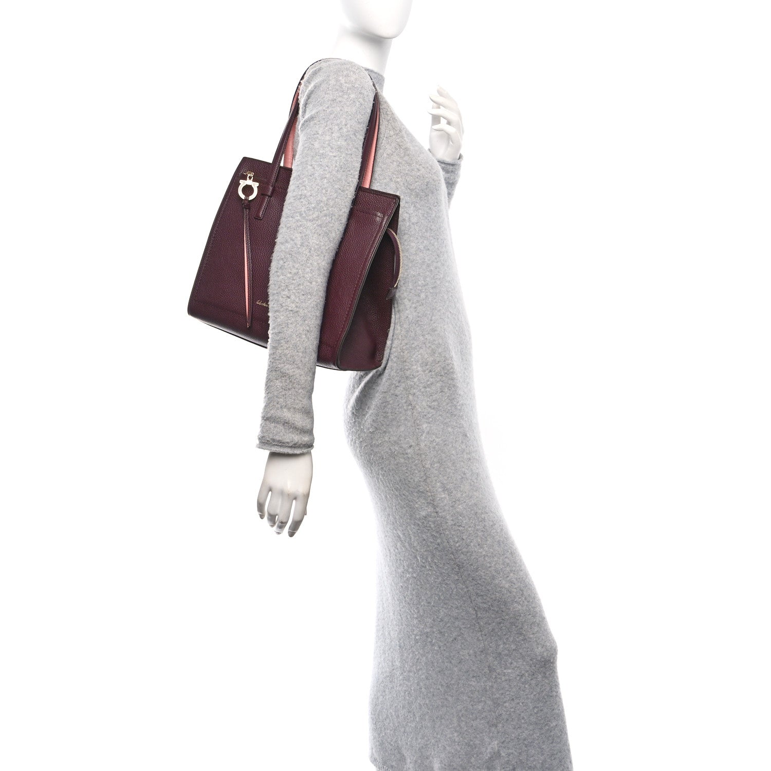 Salvatore Ferragamo Hammered Calfskin Double Handle Medium Amy Tote Burgundy 2 of 11
