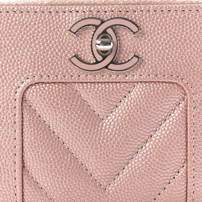 Chanel Metallic Caviar Chevron Quilted Vintage Mademoiselle Zip Coin Purse Pink 9 of 10
