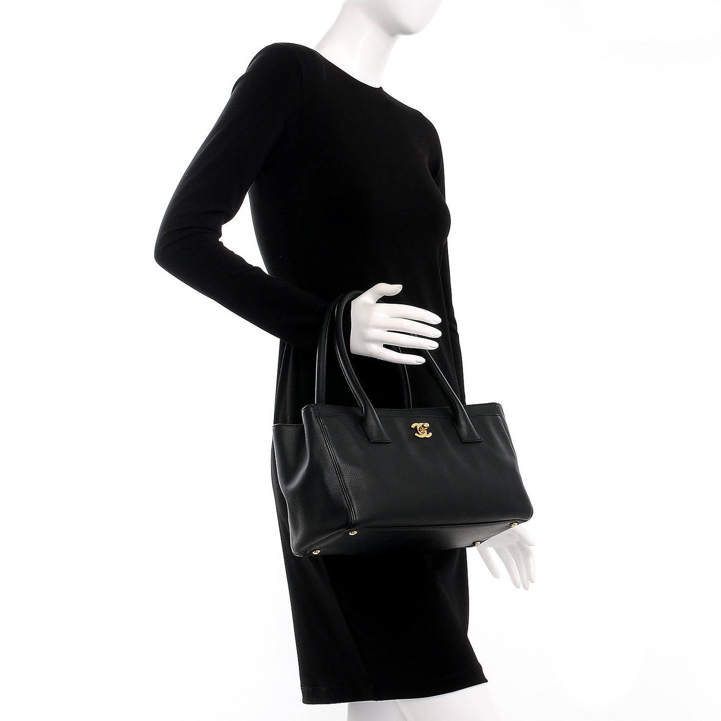Calfskin Small Cerf Shopper Tote Black