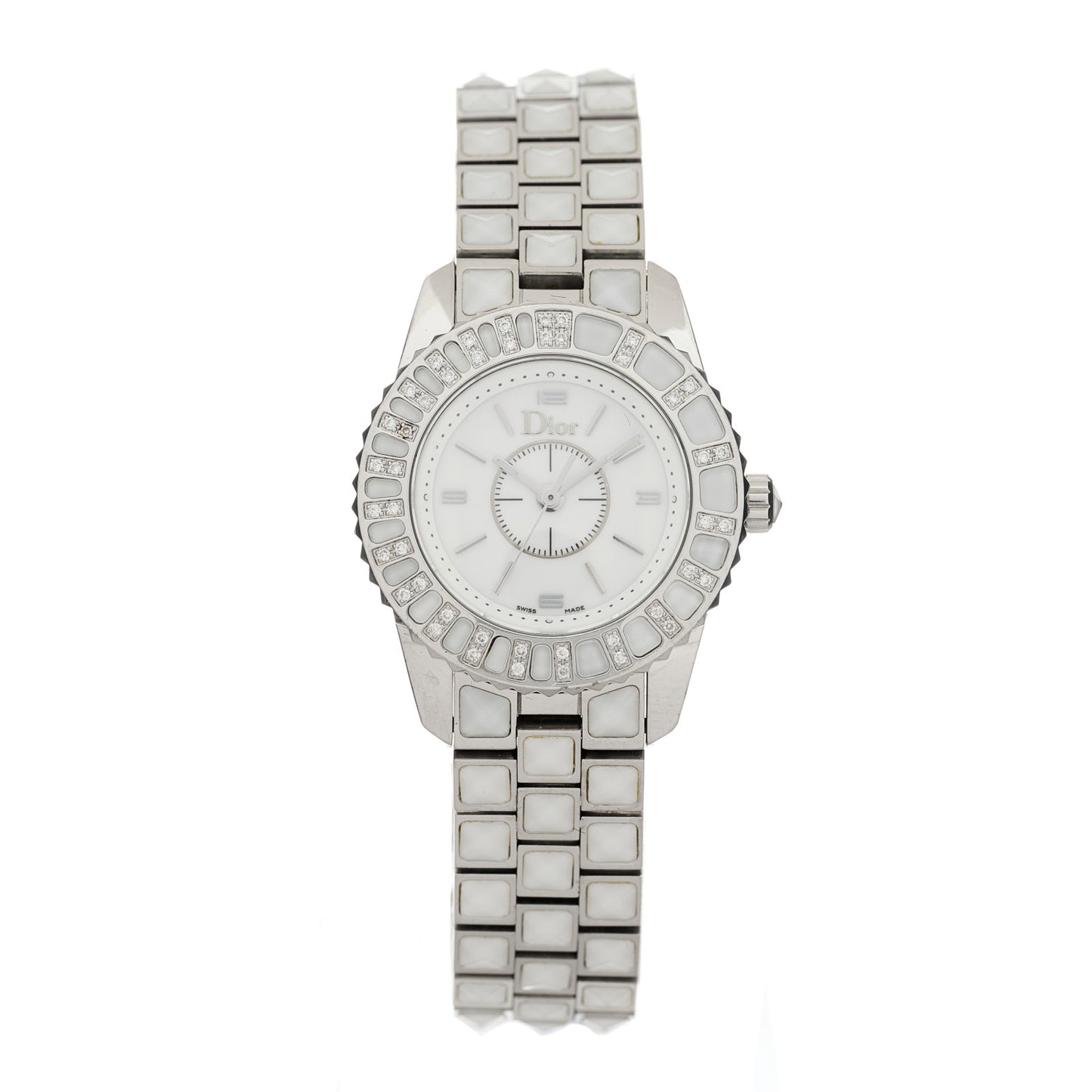 Stainless Steel Diamond Sapphire 33mm Christal Quartz Watch White