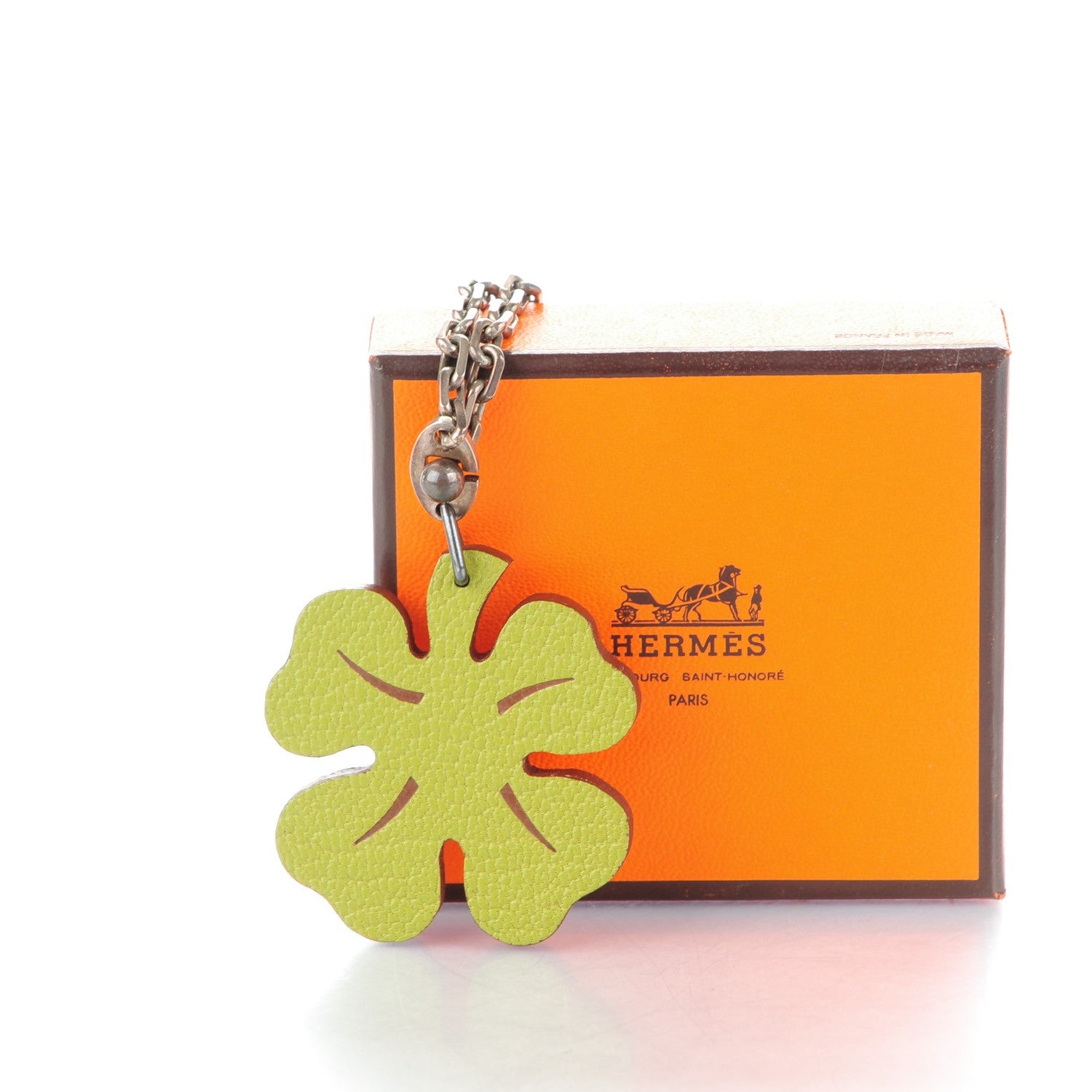 Hermes Chevre Mysore Lucky Clover Key Chain Bag Charm Vert Anis Orange 4 of 4