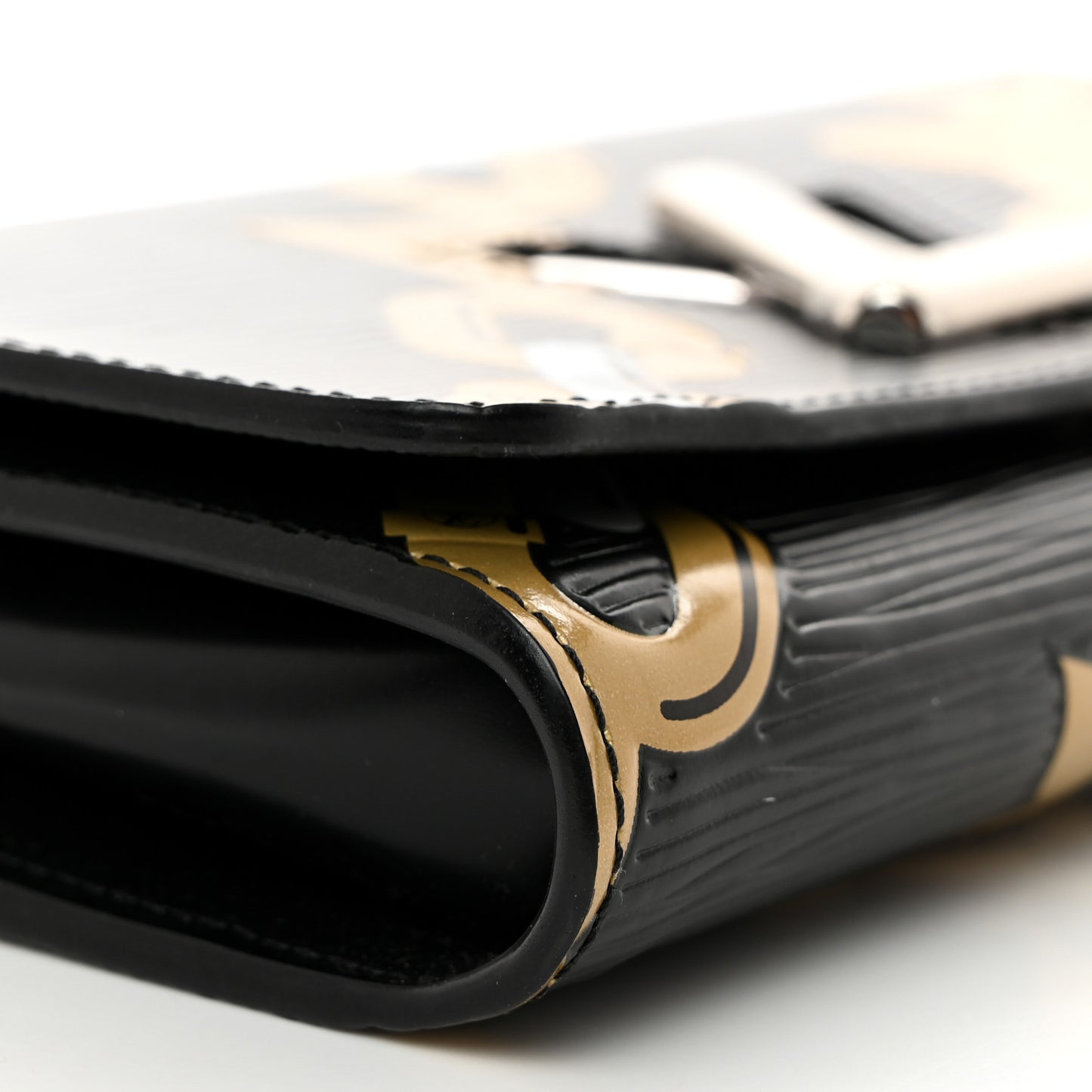 Epi Chain Flower Print Twist Chain Wallet Black