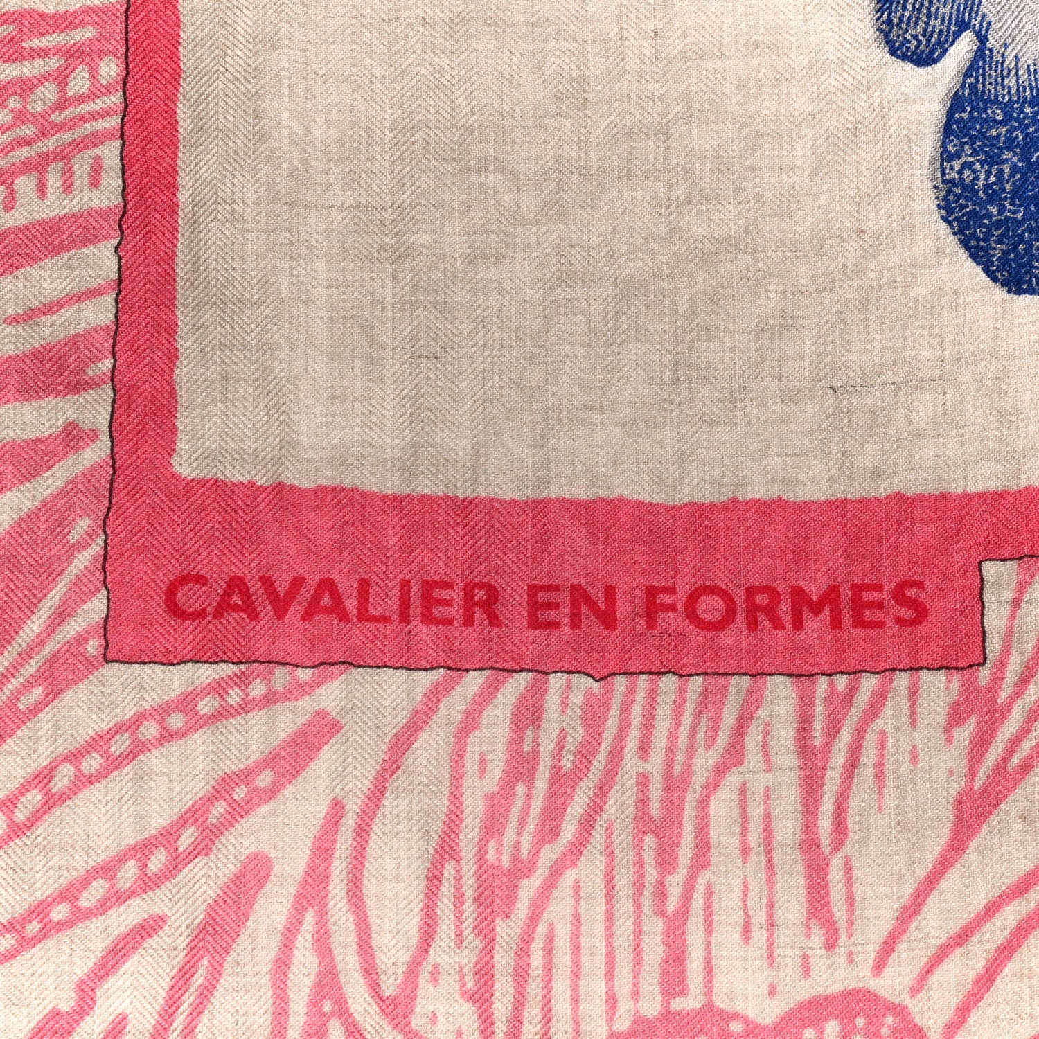Hermes Cashmere Silk Cavalier En Formes Shawl 140 Naturel Rose Bonbon Bleu 4 of 5