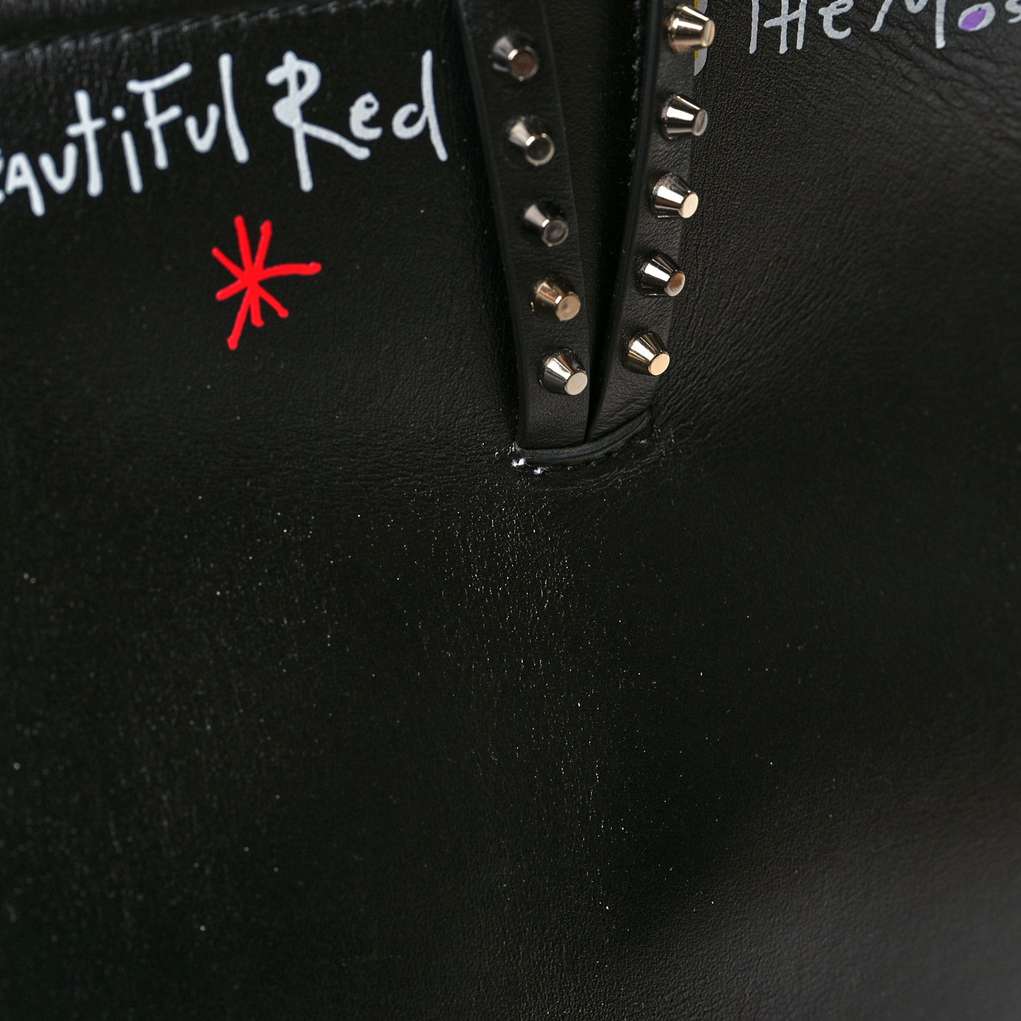 Calfskin Beautiful Red East West Cabata Tote Black Multicolor