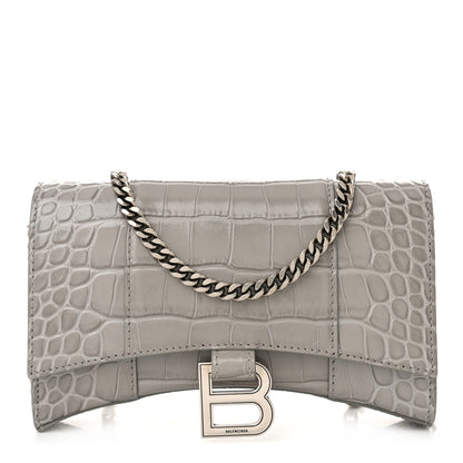 Balenciaga Shiny Calfskin Crocodile Embossed Hourglass Chain Bag Balenciaga Steel Grey 1 of 10