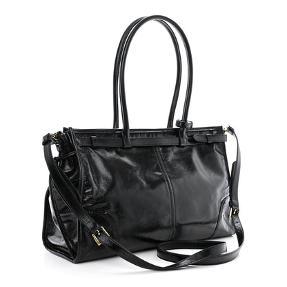Prada Glossy Calfskin Triangle Large Bonnie Shoulder Bag Black 3 of 11