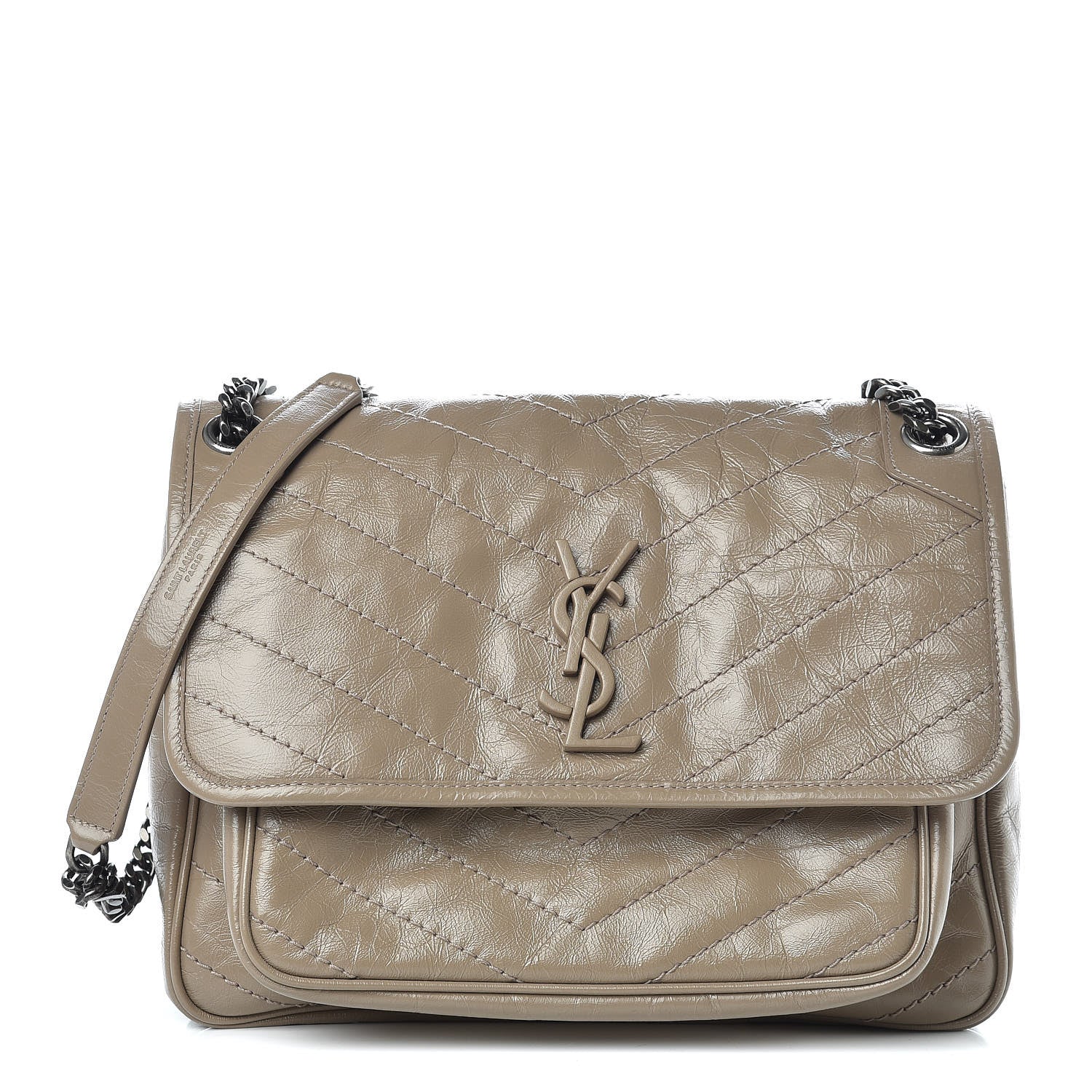 Saint Laurent Crinkled Calfskin Matelasse Monogram Medium Niki Chain Satchel Light Taupe 1 of 11