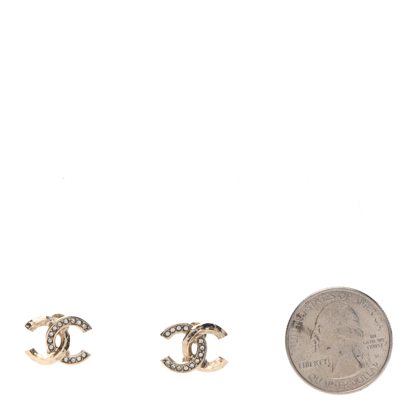 Textured Metal Crystal CC Earrings Gold
