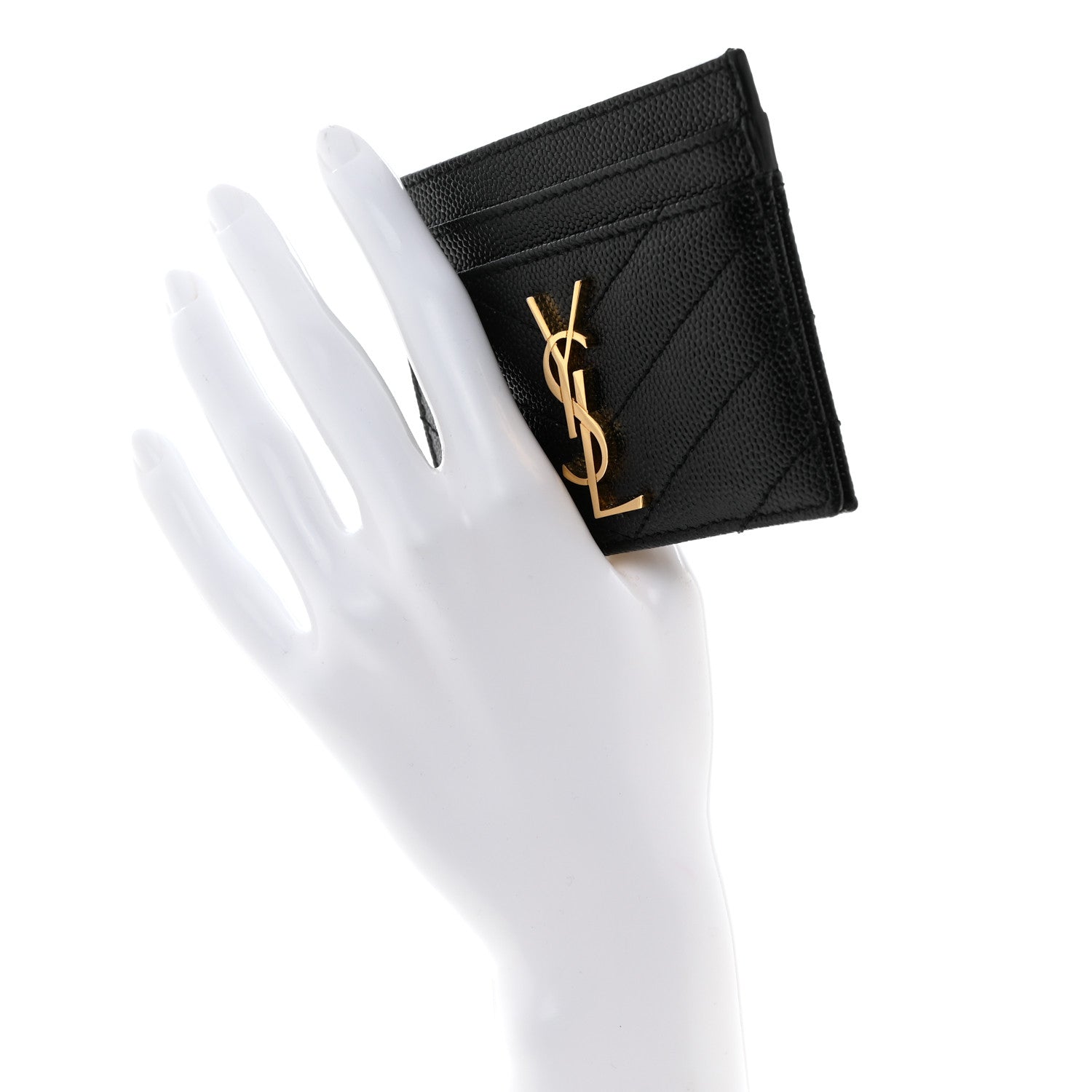 Saint Laurent Grain De Poudre Matelasse Chevron Monogram Credit Card Case Black 2 of 7