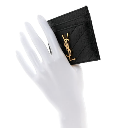 Saint Laurent Grain De Poudre Matelasse Chevron Monogram Credit Card Case Black 2 of 7