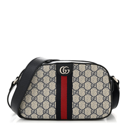 Gucci GG Supreme Monogram Textured Dollar Calfskin Web Small Ophidia Camera Bag Beige Blue 1 of 10