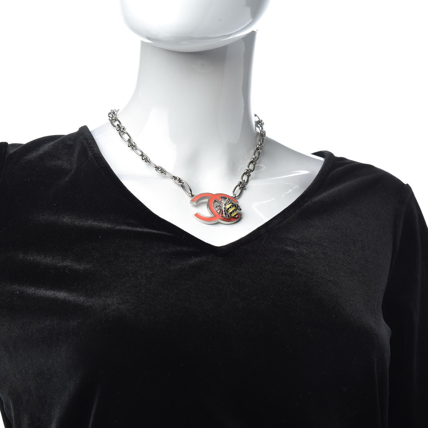 Chanel Crystal Bee Pendant Necklace Silver Multicolor 2 of 6