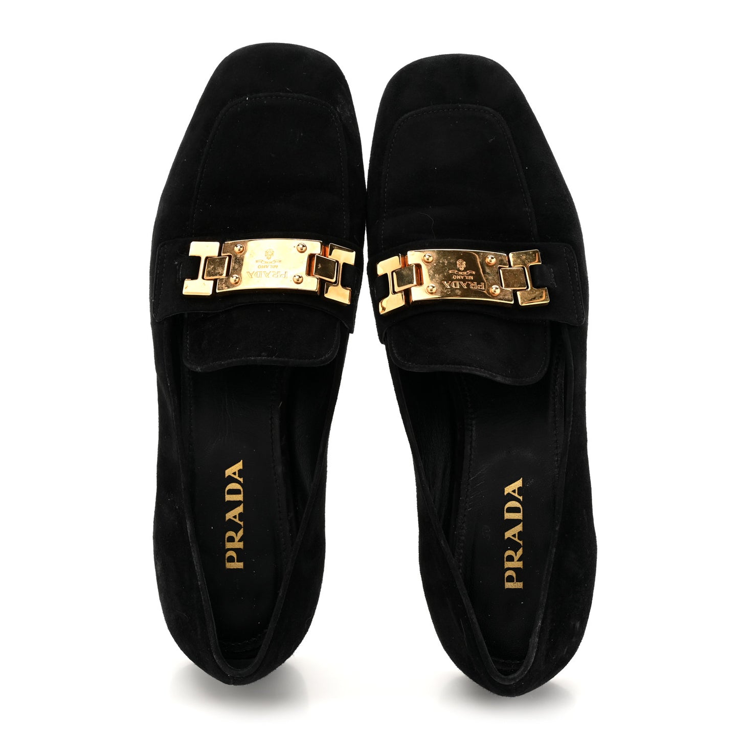 Suede Metal Plate Logo Loafers 37.5 Black